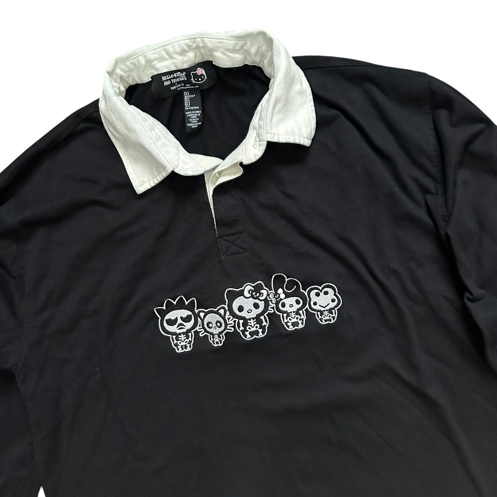 Forever 21 x Hello Kitty‎ Friends Skeleton Kawaii Button Top Black LS Shirt Sz S